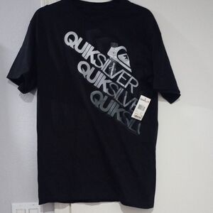 NWT Quiksilver Men's Black and Gray Logo Tee